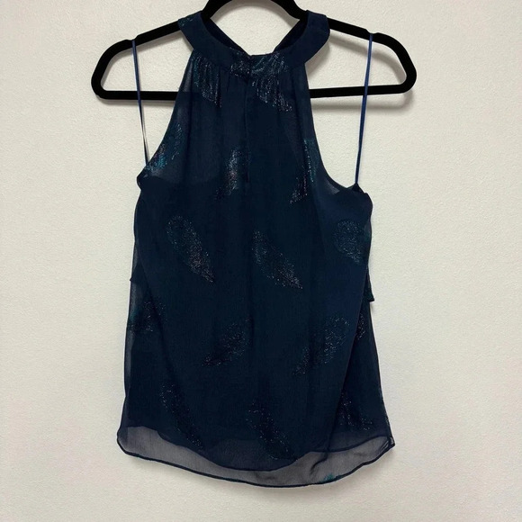 EUC $325 Ramy Brook Aviana Silk Halter Blouse - Metallic Feather - Picture 2 of 7